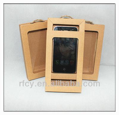 China Recycled materials customized kraft paper packaging box for iphone case with pvc window for sale