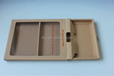 China Recyclable kraft paper slide box with window.brown kraft paper packaging box with pvc for sale