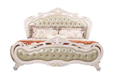 China Luxury Bed Sets Classic desgn of White painting Wooden Furniture withe Leather upholstered Headboards of Villa interior for sale