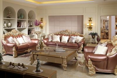 China Joyful Ever Furniture Classic Luxury Leather Sofa set by Hand carving for Reception room for sale