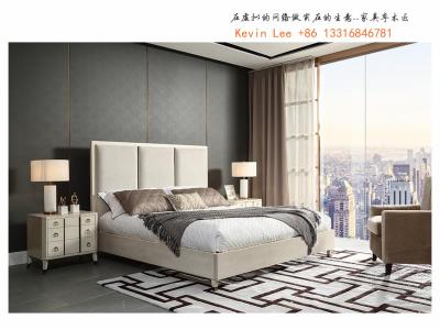 China Light American style Bedroom furniture Leather headboard king size bed with Wood nightstand for Villa house interior for sale