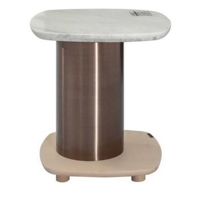 China Hospitality lobby reception furniture of Sofa end table in white oak wood in Stainless steel work with Marble stone top for sale