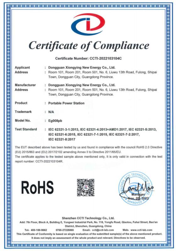 RoHS - Dongguan Xiongying New Energy Co., Ltd.