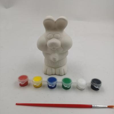 China Cartoon Kids DIY Money Bank Plaster Paint Piggy Bank Ceramic Animal Bunny Rabbit Piggy Bank for sale