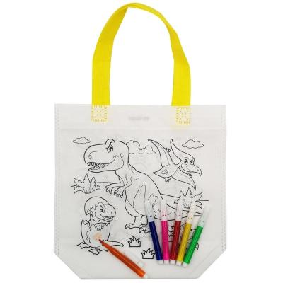 China Follow customer requirement kids promotion cartoon cheap cotton bag diy nonwoven drawing coloring handbag with markers for kids for sale