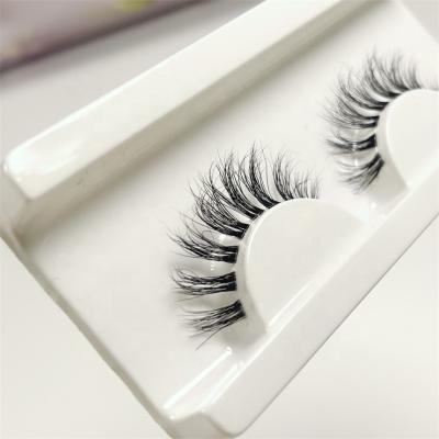 China Natural Eyelash Factory NL Handmade Reusable False Eyelashes in Label Box Custom Clear 3D Mink False Lashes 13MM Strip Lashes 15MM for sale