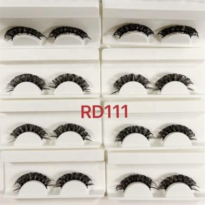 China Sunland 15mm False Mink Eyelashes RD56 Natural Russian Full Volume Strip Russian Volume Wick Long Lashes 15mm D Curl Russian Lashes for sale