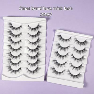 China Hot Wholesale 3D Fiber PBT Clear False Mink Eyelash Best Selling 3d Products Strip 15mm False Mink Eyelashes High Quality Clear Invisible False Mink Eyelashes for sale