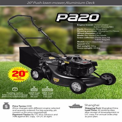 China 4-Stroke 20 Inch Push Deck Aluminum Flail Lawn Mower With Gasoline Engine With 4mm Thickness for sale