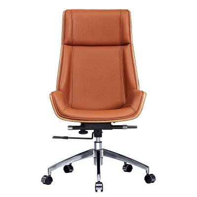 China Extensible USA Warehouse Drop Shipping Brown Color High Back Genuine Leather Office Chair for sale