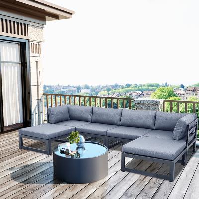 China Outdoor Weather Furniture Garden Sofa Set Aluminum All Weather Sofa Bed With Washable Cushions And Ottoman for sale