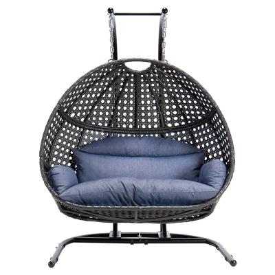 China Weather Furniture USA In Stock Free Shipping Outdoor Rattan Furniture Double Swing Chair for sale