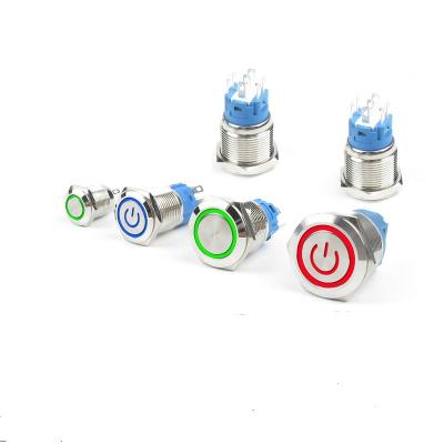 China 12mm 16mm 19mm 22mm LED Metal Push Button Switch Light Waterproof Button Auto Reset Self Locking Power Symbol Switch 5V 12V Metal Button Switch for sale