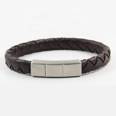 China BioMag Nickel Free Customized Stainless Steel Genuine Magnetic Leather Clasp Men's Bracelets Leather Bracelets for sale