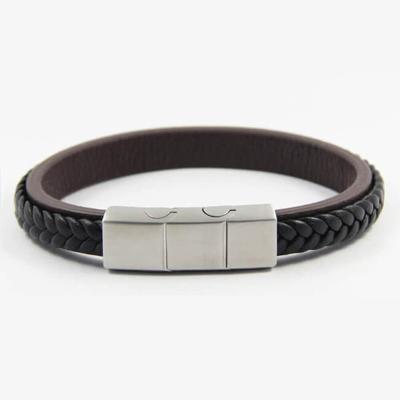 China MagEnergy CLASSIC Brown and Black Genuine Leather Adjustable Magnetic Leather Wristband Bracelets for sale