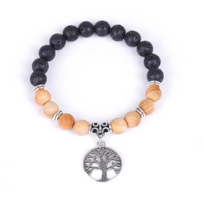 China CLASSIC Volcanic Stone Jewelry 8mm Volcanic Stone BioMagnetic Pendant Tree of Life Hand String Chicken Wing Wood Round Charm Natural Stone Beads Bracelet for sale