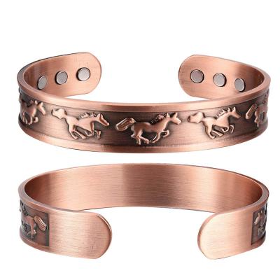 China MagEnergy CLASSIC Adjustable Horse Engraved Cuff Bracelets Magnetic Copper Bracelet For Men for sale