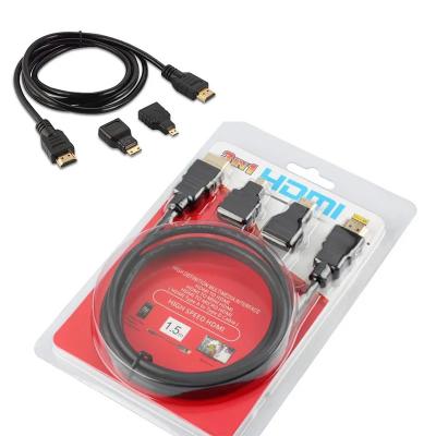 China HDTV HDTV Cable 3 in 1 with Mini HDTV and Micro HDTV Converters Male to Male Cable 1.5m for Video Camera Tablet to TV for sale