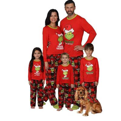 China New Design QUICK DRY Cartoon Printing Loungewear Girls Sets Custom Christmas Cute Infant Family Sleepwear Grinch Pajamas for sale