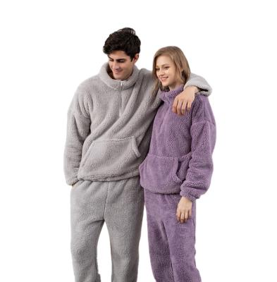 China Cozy Winter Warm QUICK DRY Long Sleeve Fleece Pajamas Set Fleece Fuzzy Loungewear Winter Sleepwear Couples Sleepwear for sale