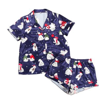 China Custom New Style QUICK DRY QUICK DRY Shorts Sleeve Shorts Silky Pajamas Two Piece Set Sleepwear Printed Satin Christmas Pajamas for sale