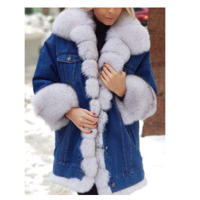 China Women's Anti-Wrinkle Outwear Anti-wrinkle Winter Denim Luxury Warm Faux Fur Shorts Coat Jacket Parka for sale