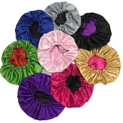 China New Logo Mommy and Me High Quality Double Layer Satin Hair Hoods Adjustable Reversible Silk Hair Hoods for sale