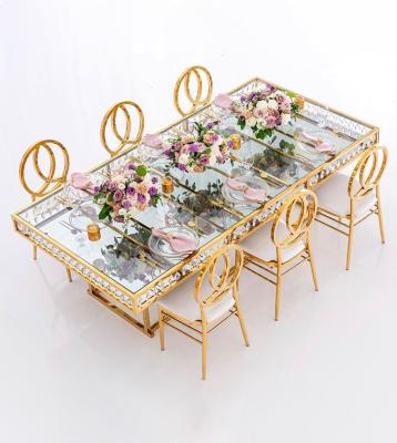 China Stainless Steel Adjustable Classy Glass Top Rectangle Furniture Wedding Banquet Crystal Dining Table (Other) for sale