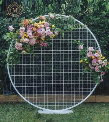 China Modern / Luxury Round White Grid Wedding Backdrop Stage Iron Metal Frame Wall Rack For Wedding Events for sale