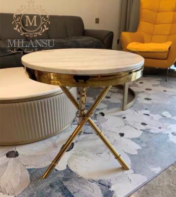 China (Other) Modern gold marbling simple coffee table round adjustable legs stainless steel tea table round sofa side table for sale