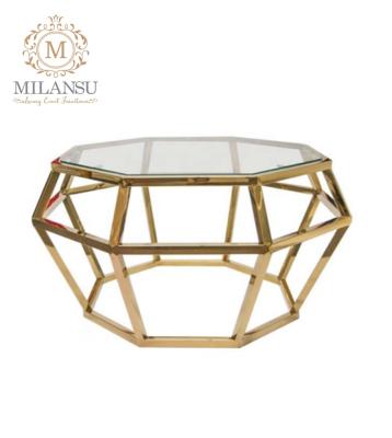 China (Other) Modern Design Stainless Steel Diamond Shape Adjustable Luxury Gold Side Coffee Table Polished End Table for sale