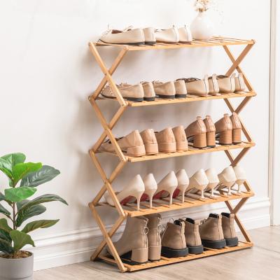 China Multi-Layer Wooden Foldable Shoe Rack (Height) Entryway Living Room Adjustable Shoe Storage Rack for sale