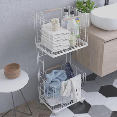 China White Metal Double Layers Transitional Laundry Hamper With Lockable Casters For Bathroom With Storage Racks How To Storage Holders&racks for sale