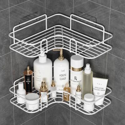 China Adhesive Bathroom Shelf Kitchen Corner Racks Mesh Shower Corner Shelf No Drilling Modern Wall Mounted Strong Caddy Shower for sale