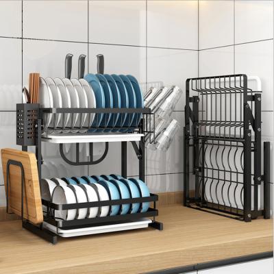 China 2021 New Design 2-Tier Water Sink Dish Sustainable Dish Drying Rack Rack Dish Rack With Tray Kitchen Organizers Dish Rack for sale