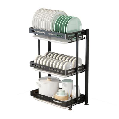 China Sustainable Foldable Dish Drying Rack Wall Mounted 3 Tier Kitchen Racks Stainless Steel Shelf for sale