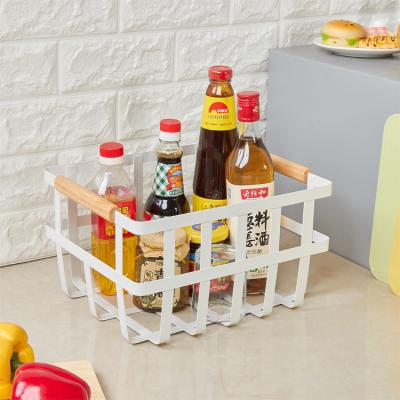 China Large Sustainable High Quality White Wooden Double-handle Metal Storage Basket For Home Kitchen for sale