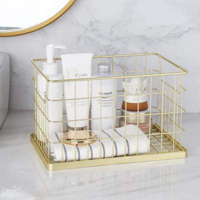 China Modern Fruit Basket Bin Desktop Gold Metal Wire Storage Basket Organizer Baskets for Buffet Freezer Bedroom Bathroom for sale