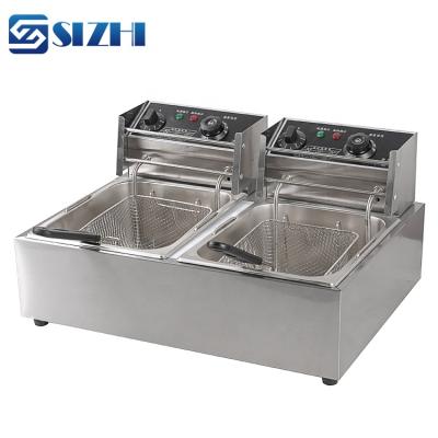 China High Quality Fast Temperature Turkey Countertop Rise Double Tanks 6L*2 Commercial Potato Chips Chicken Deep Fryer for sale