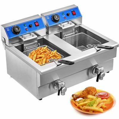 China Fast Temperature Rising Industrial 2 Tank Deep Fryer With Oil Pump Built In Electric Filter System Single Fryer for sale