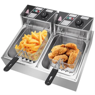 China Industrial Commercial Table Top Chicken Donut Fryer Quick Temperature Rising 2 Tank 2 Electric Deep Fryer for sale