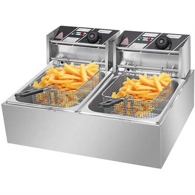 China Fast Temperature Rising Industrial Electric Commercial Chip Fryer Chicken Deep Fryer With 2 Tank for sale