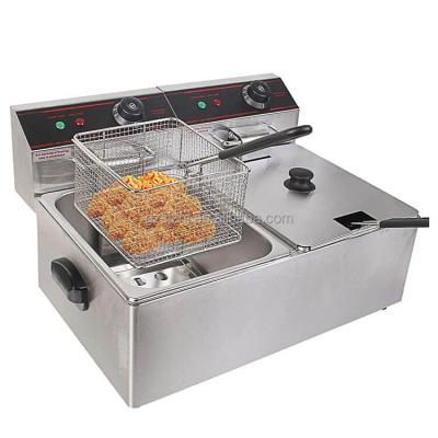 China Hot Sale Quick Temperature 2 Tank 6L Commercial Electric Rising Basket Chips Deep Fryer For Restaurant for sale