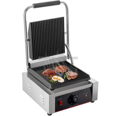 China Hot Sale Hotel Cast Iron Flat Groove Single Electric Sandwich Panini Press Commercial Touch Grill for sale