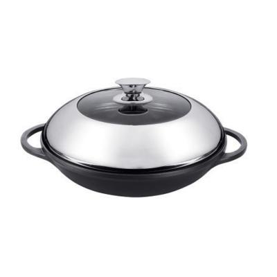 China Sustainable Induction Bottom 36cm Woks Die Cast Aluminum Cookware Wok Pan With Double Die Casting Handle for sale