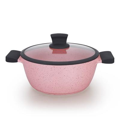 China Factory Direct Wholesale High Quality PINK Viable Customization Die Casting Casserole Stick Soup No and PO Deep Stock With Glass Cover for sale