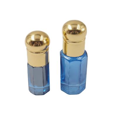 China Perfume Essence Perfume Glass Bottle 3ml 6ml 12ml Fancy Glass Oud Oil Blue Bottle for sale