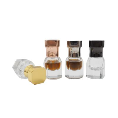 China Wholesale 3ml 6ml 12ml Personal Care Hexagon Glass Bottle Polished Attar Oud Oil Tola Bottle With Zamac Cap for sale