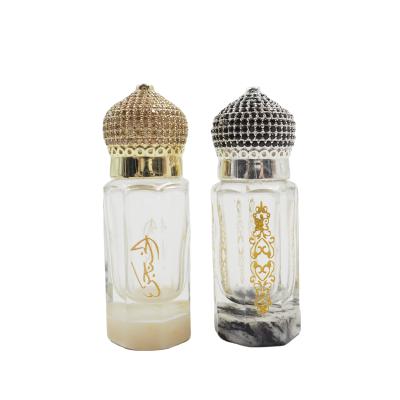 China Personal Care 3ml 6ml 12ml Unique Luxury Jewelery Hat Fancy Attar Oud Oil Tola Bottle With Crystal Base for sale