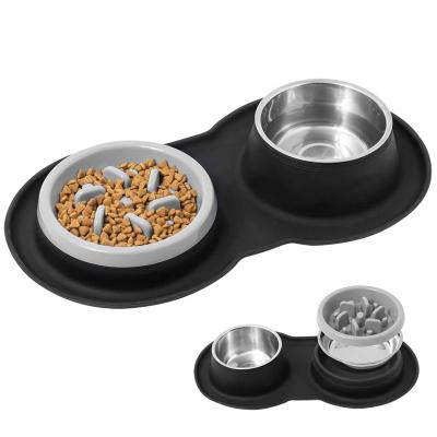 China Purrini Dual Feeder Pet Sustainable Running Silicone Bowl Slow Food Water Rolls Stainless Steel Silicone Custom Outdoor Double Pet Bowl for sale